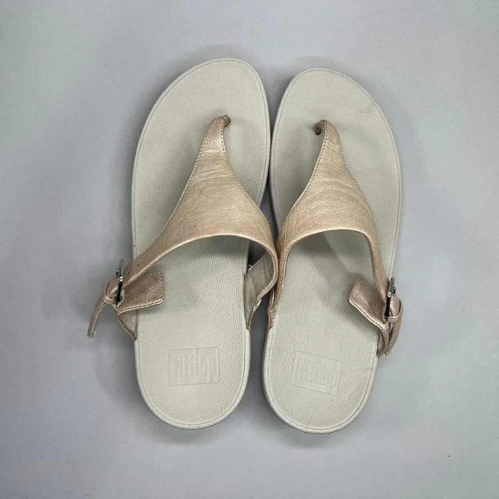 FitFlop Women's Size 8 LuLu‎ Metallic Leather Toe-Post Sandals